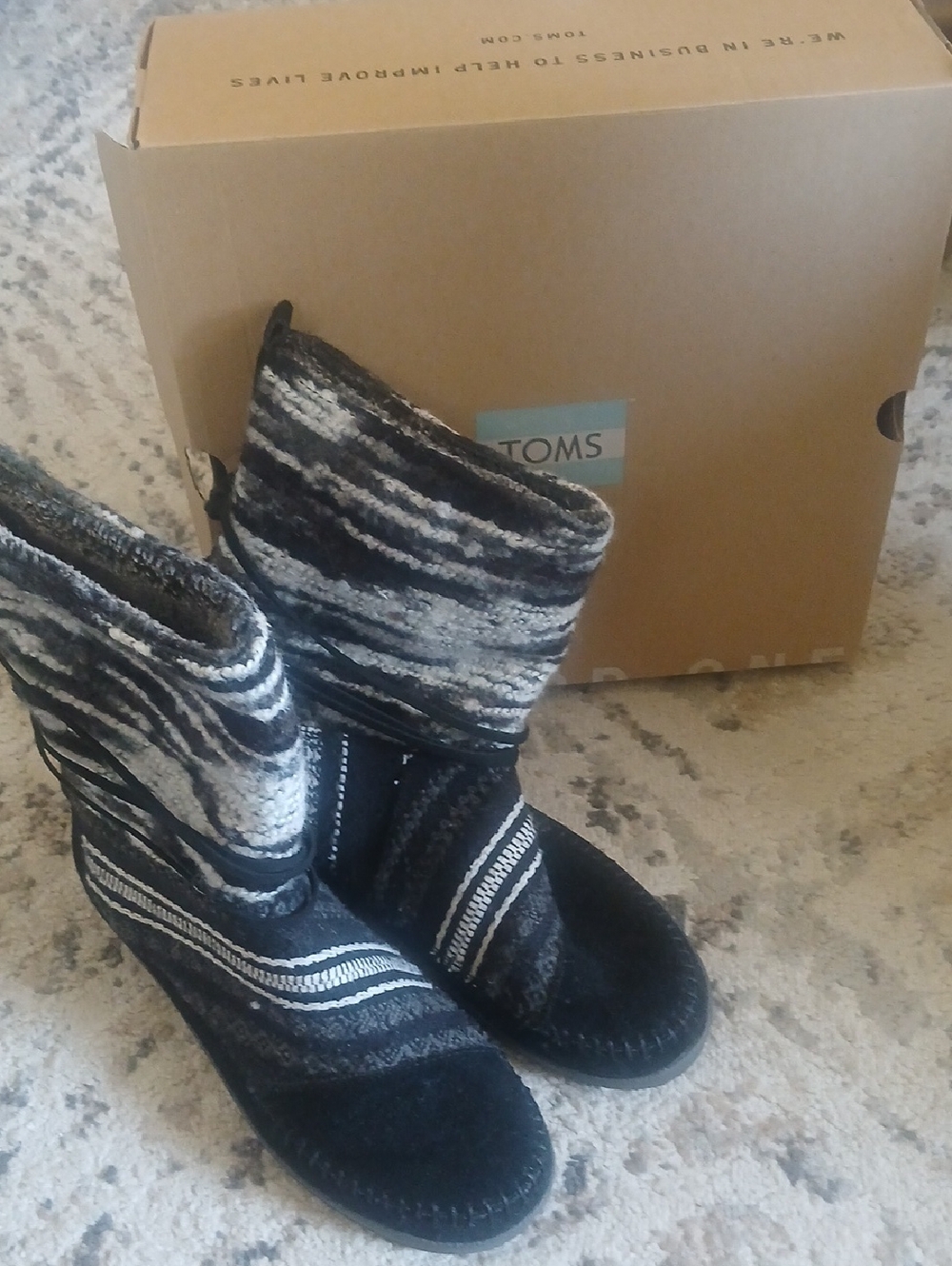 TOMS Black & Gray Knit Mid-Calf Boots